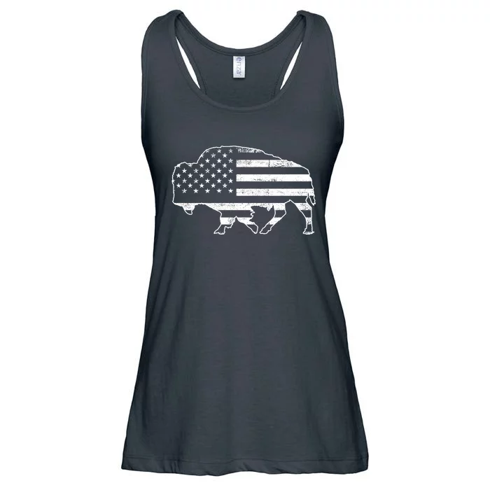 American Bison Gray Style Vintage Flag Ladies Essential Flowy Tank