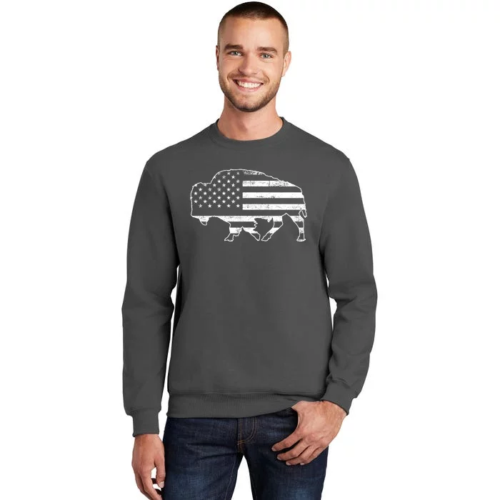 American Bison Gray Style Vintage Flag Tall Sweatshirt