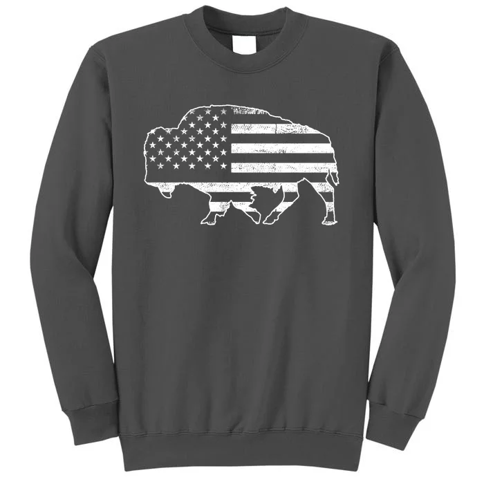 American Bison Gray Style Vintage Flag Tall Sweatshirt