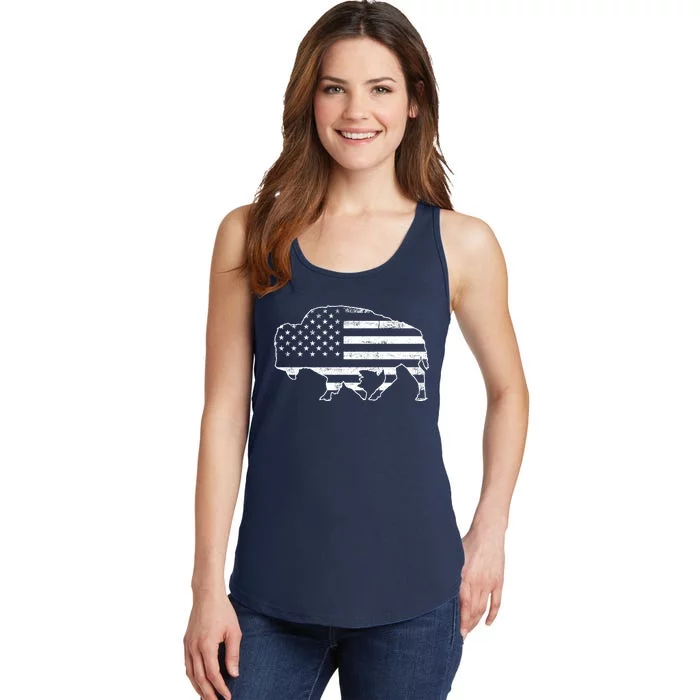 American Bison Gray Style Vintage Flag Ladies Essential Tank