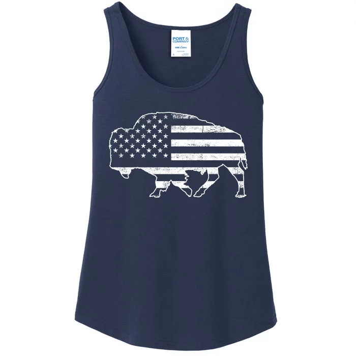 American Bison Gray Style Vintage Flag Ladies Essential Tank