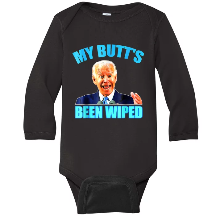 Anti Biden Gaffe My Butts Been Wiped Support Trump Election Baby Long Sleeve Bodysuit