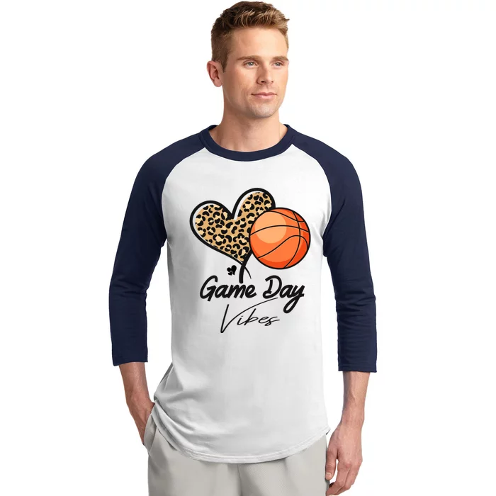 America Basketball Game Day Vibes Basketball Mom Leopard Baseball Sleeve Shirt