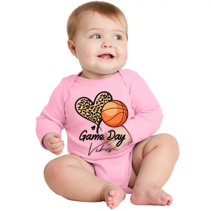 America Basketball Game Day Vibes Basketball Mom Leopard Baby Long Sleeve Bodysuit