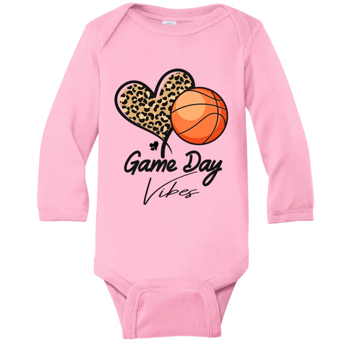 America Basketball Game Day Vibes Basketball Mom Leopard Baby Long Sleeve Bodysuit