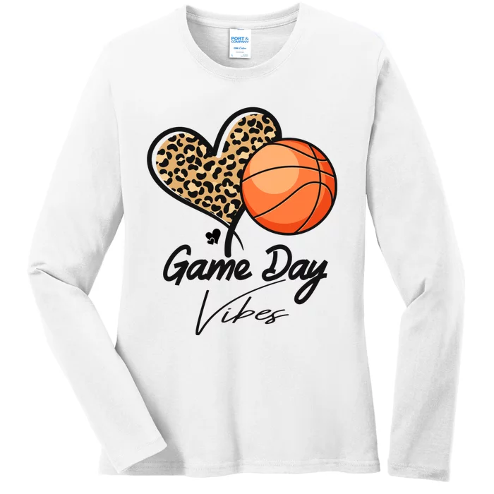 America Basketball Game Day Vibes Basketball Mom Leopard Ladies Long Sleeve Shirt