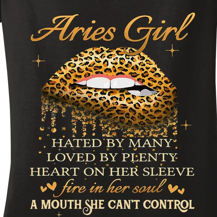 Aries Birthday Gifts Funny Leopard Sexy Lip Women's V-Neck T-Shirt