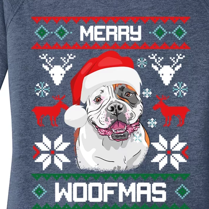 American Bulldog Gift For Merry Christmas Woofmas Xmas Gift Women's Perfect Tri Tunic Long Sleeve Shirt