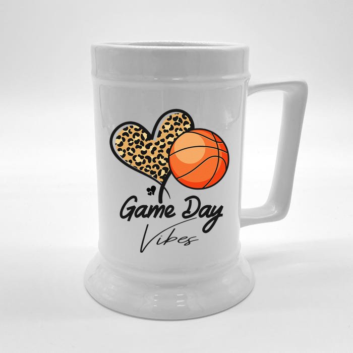 America Basketball Game Day Vibes Basketball Mom Leopard Front & Back Beer Stein