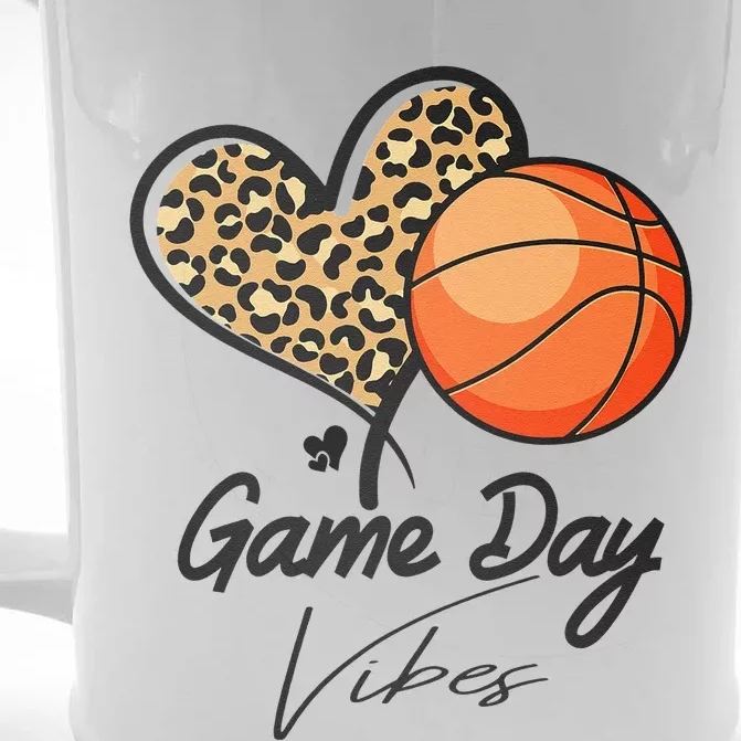 America Basketball Game Day Vibes Basketball Mom Leopard Front & Back Beer Stein