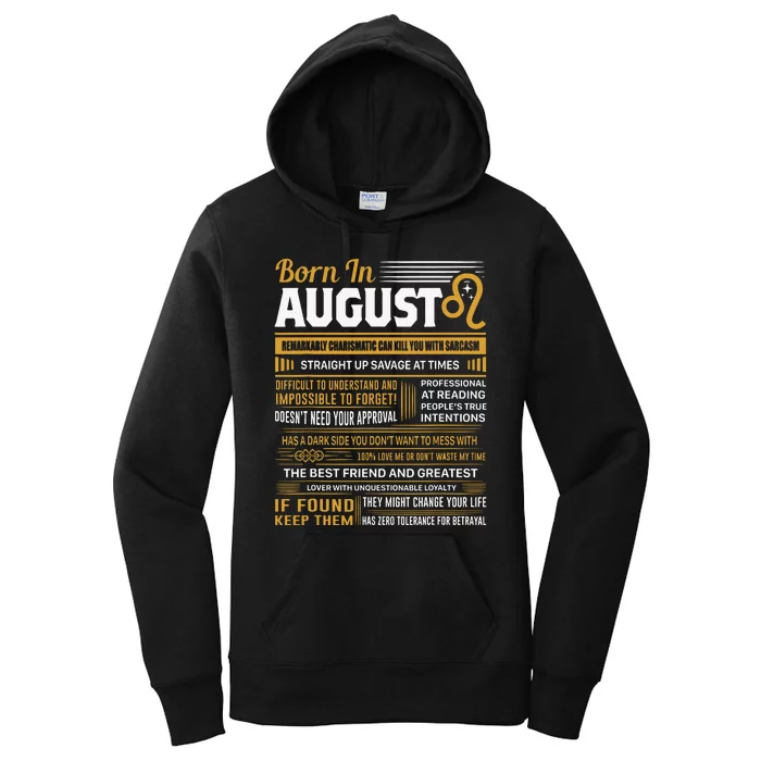 August Birthday Gifts Born In August Leo Women's Pullover Hoodie