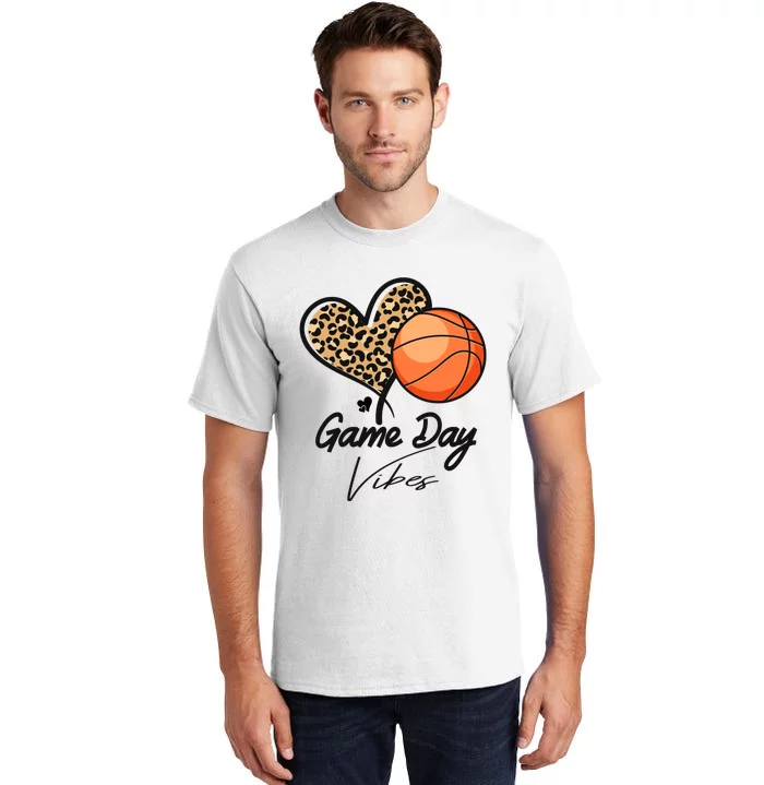 America Basketball Game Day Vibes Basketball Mom Leopard Tall T-Shirt