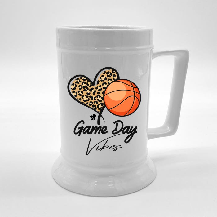 America Basketball Game Day Vibes Basketball Mom Leopard Front & Back Beer Stein