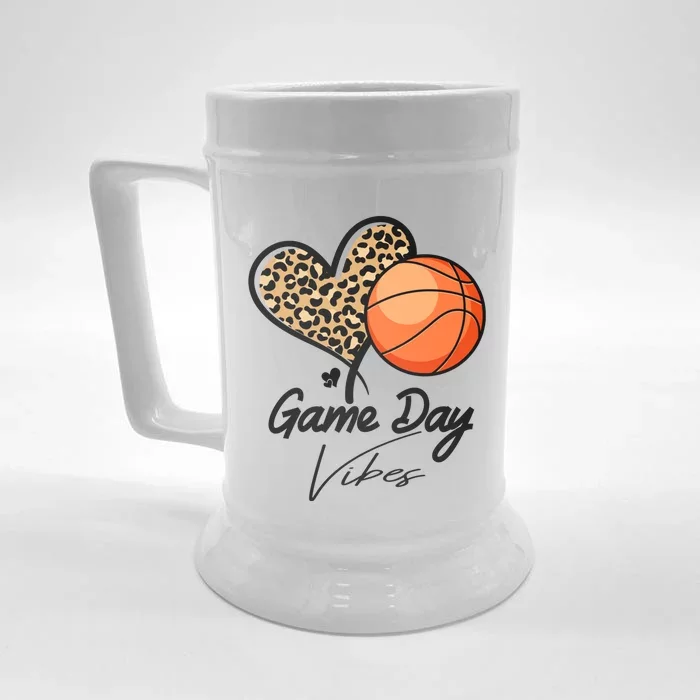 America Basketball Game Day Vibes Basketball Mom Leopard Front & Back Beer Stein