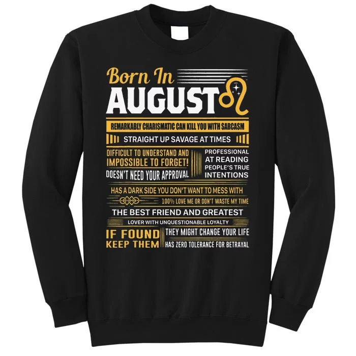 August Birthday Gifts Born In August Leo Tall Sweatshirt