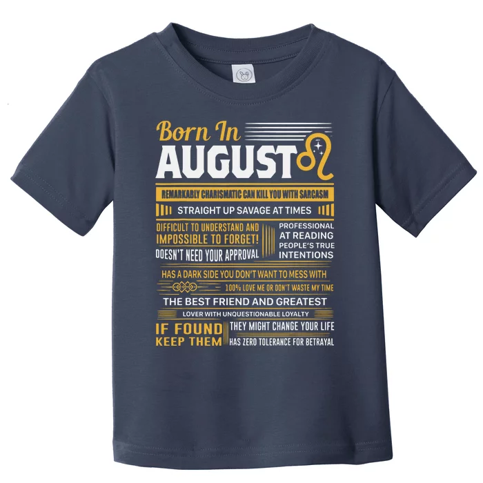 August Birthday Gifts Born In August Leo Toddler T-Shirt