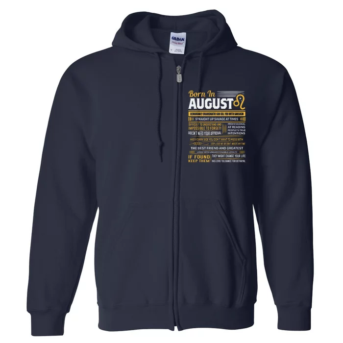 August Birthday Gifts Born In August Leo Full Zip Hoodie