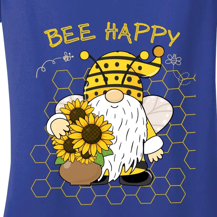 Adorable Bee Happy Bee Gnome With Sunflowers Gift Women's V-Neck T-Shirt