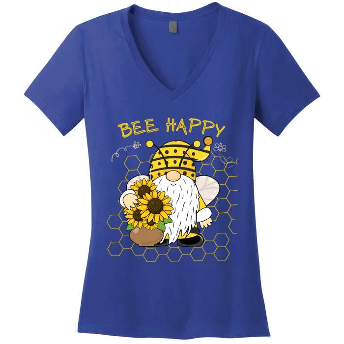 Adorable Bee Happy Bee Gnome With Sunflowers Gift Women's V-Neck T-Shirt