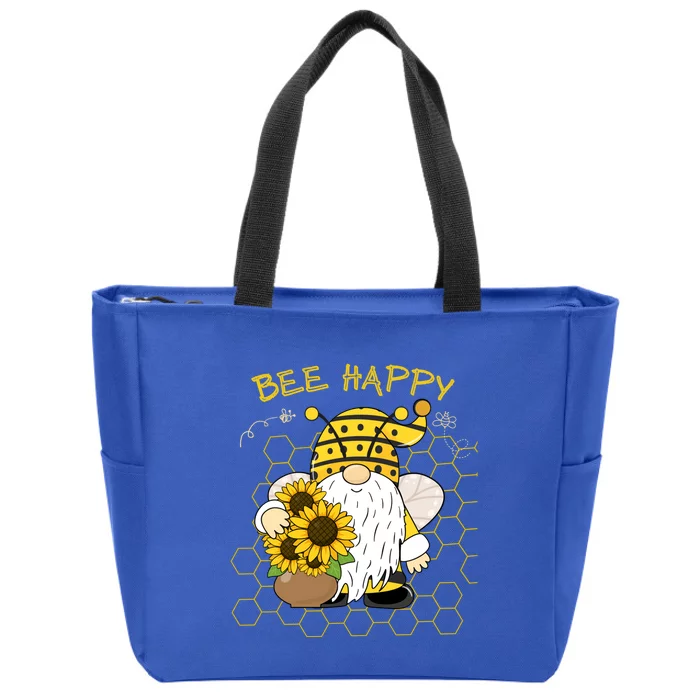 Adorable Bee Happy Bee Gnome With Sunflowers Gift Zip Tote Bag