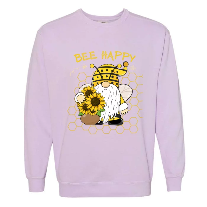 Adorable Bee Happy Bee Gnome With Sunflowers Gift Garment-Dyed Sweatshirt