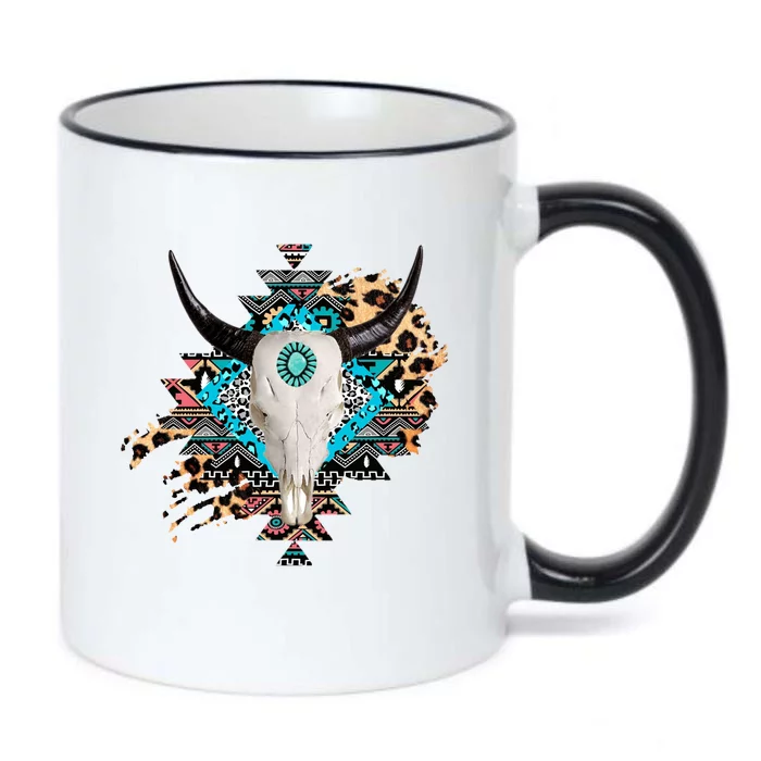 Aztec Bull Horns Pattern Design Black Color Changing Mug