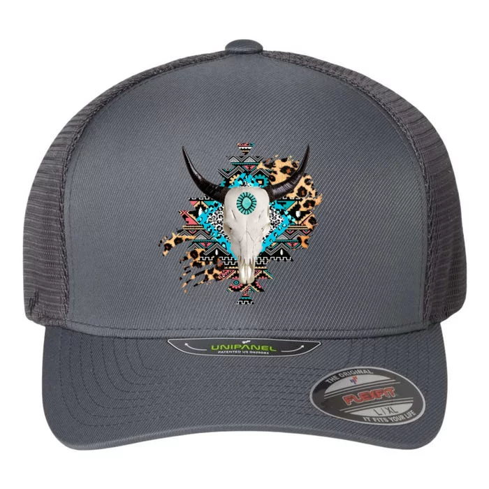 Aztec Bull Horns Pattern Design Flexfit Unipanel Trucker Cap