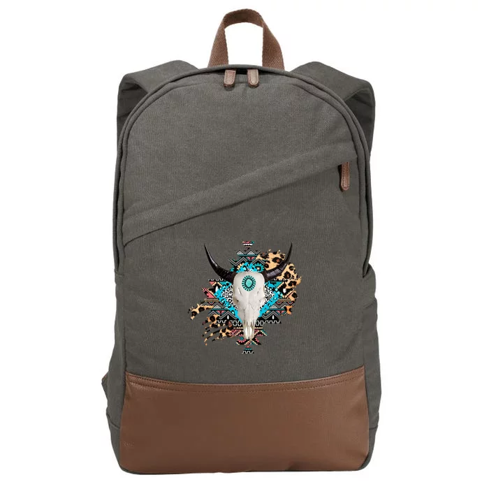 Aztec Bull Horns Pattern Design Cotton Canvas Backpack