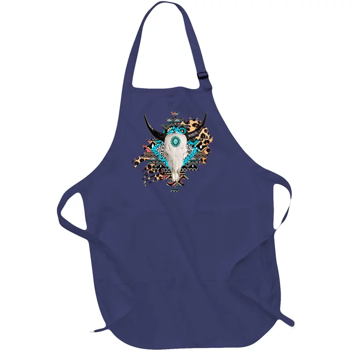 Aztec Bull Horns Pattern Design Full-Length Apron With Pocket