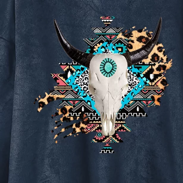 Aztec Bull Horns Pattern Design Hooded Wearable Blanket