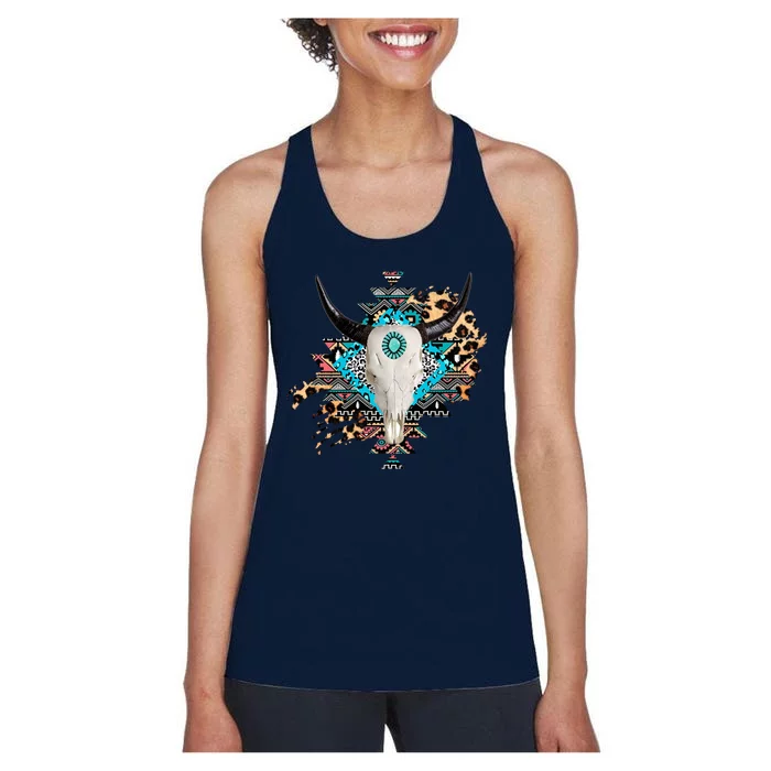 Aztec Bull Horns Pattern Design Women's Racerback Tank