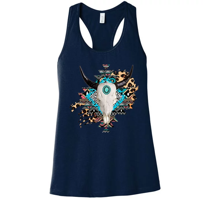 Aztec Bull Horns Pattern Design Women's Racerback Tank