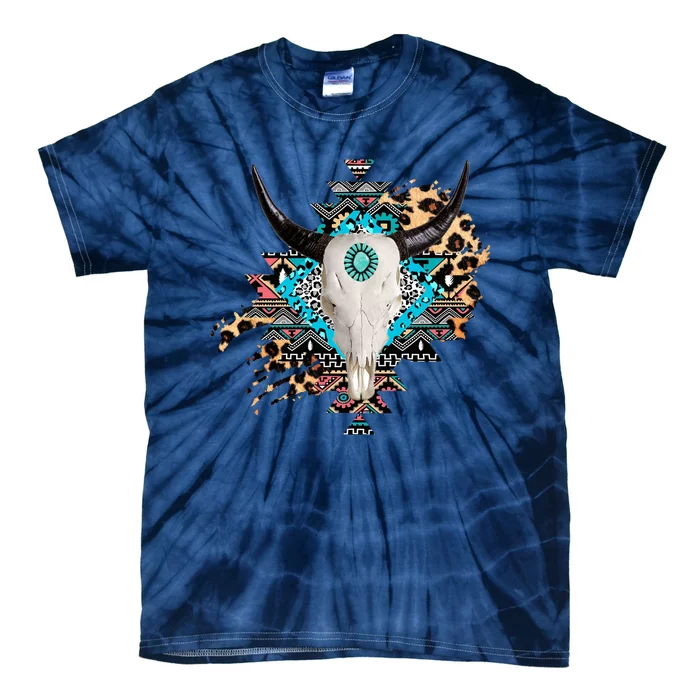 Aztec Bull Horns Pattern Design Tie-Dye T-Shirt