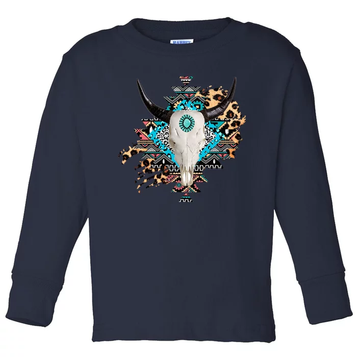 Aztec Bull Horns Pattern Design Toddler Long Sleeve Shirt