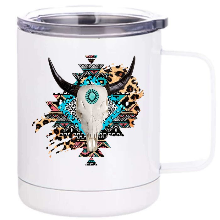 Aztec Bull Horns Pattern Design Front & Back 12oz Stainless Steel Tumbler Cup