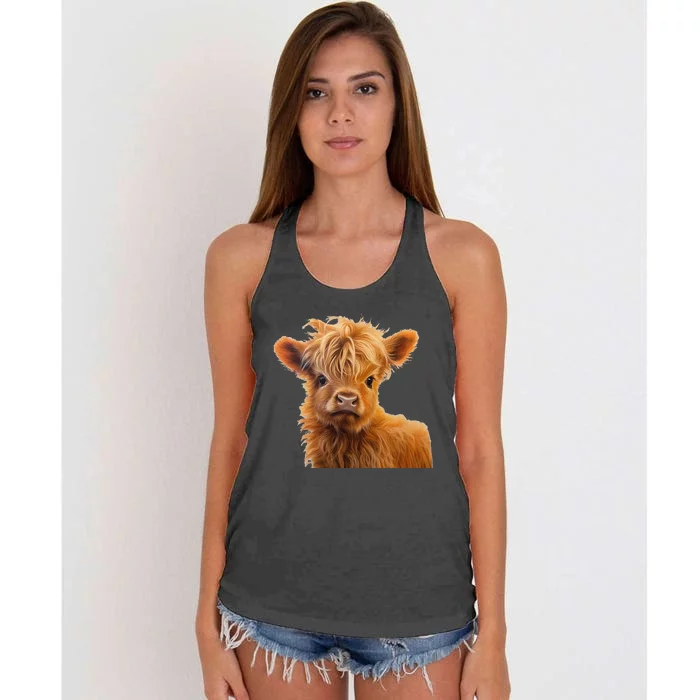 Adorable Baby Highland Cow Calf Women's Knotted Racerback Tank