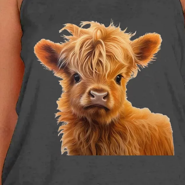 Adorable Baby Highland Cow Calf Women's Knotted Racerback Tank