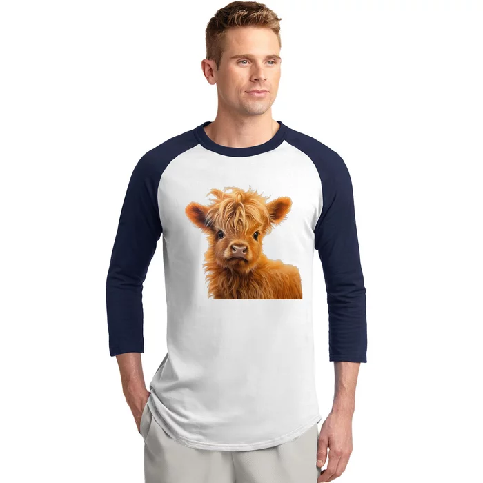 Adorable Baby Highland Cow Calf Baseball Sleeve Shirt