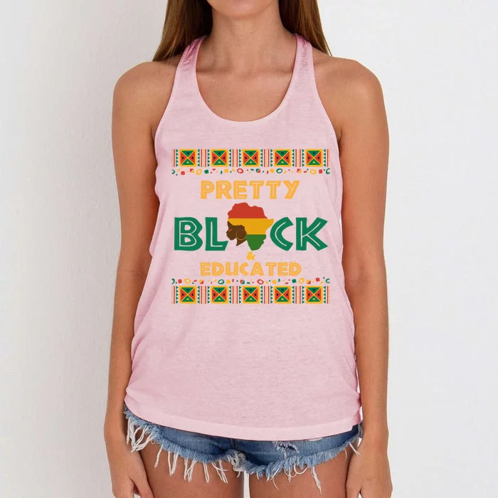 Afro Black History Month African Pretty Black And Educated Gift Women's Knotted Racerback Tank