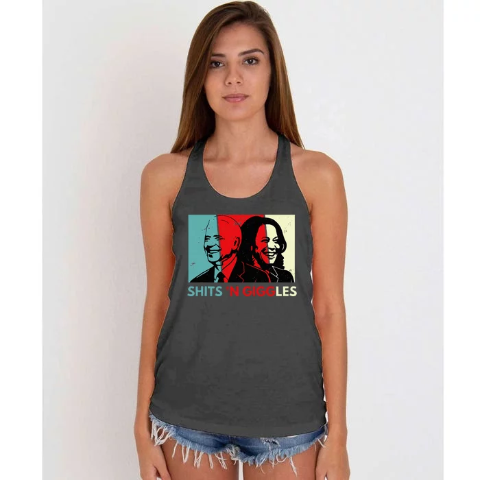 Anti Biden Harris Shits N Giggles Political Gift Women's Knotted Racerback Tank