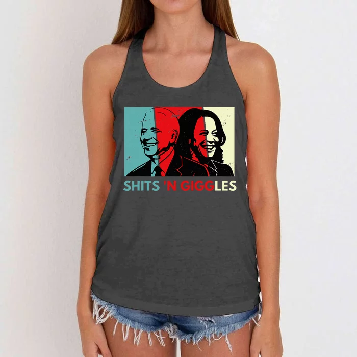 Anti Biden Harris Shits N Giggles Political Gift Women's Knotted Racerback Tank