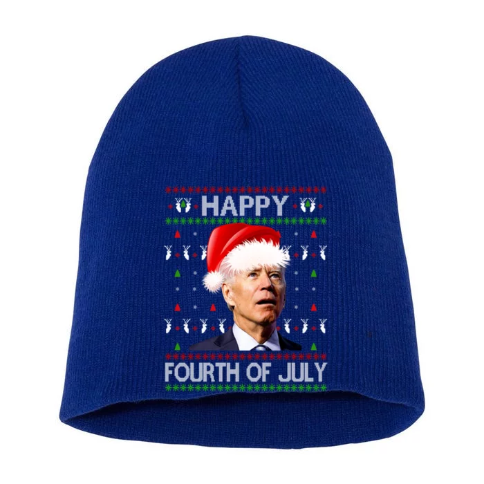 Anti Biden Happy 4th Of July Ugly Christmas Xmas Gift Short Acrylic Beanie