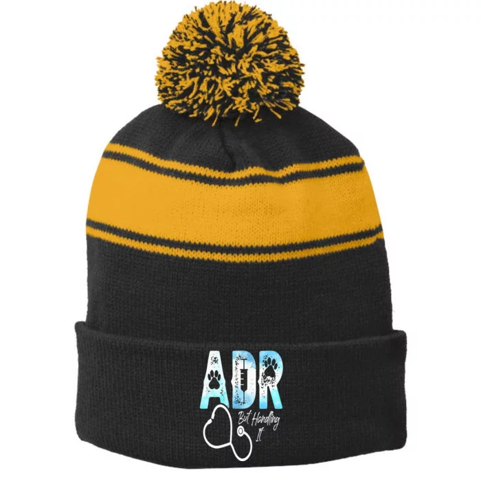 ADR But Handling It Funny Veterinary Veterinarian Vet Tech Stripe Pom Pom Beanie