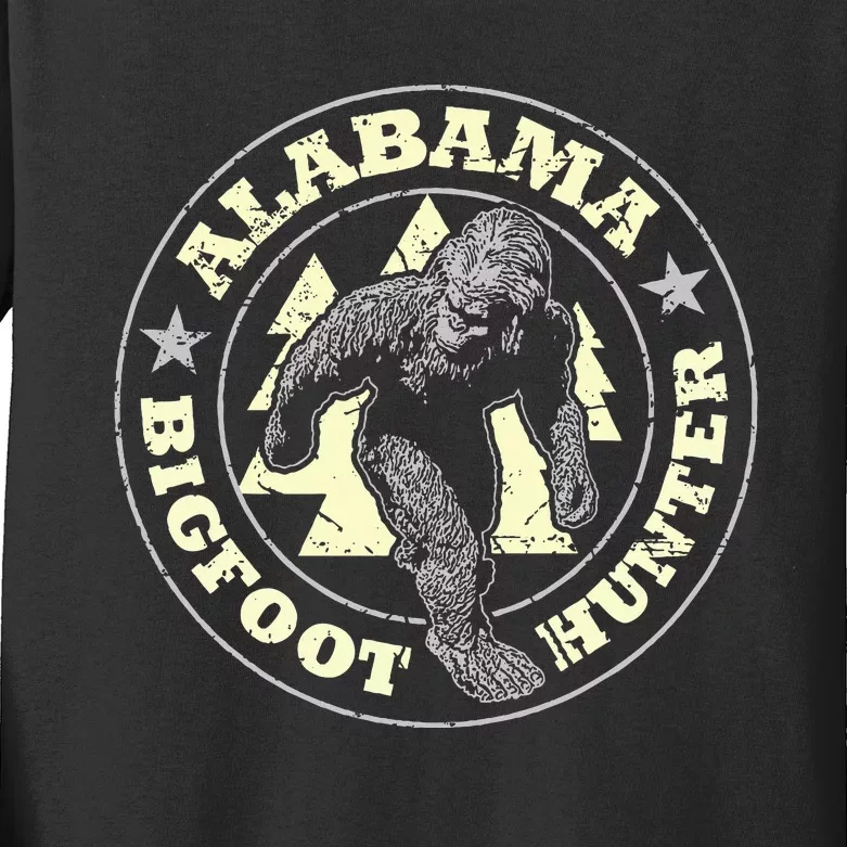 Alabama Bigfoot Hunter Believe State Pride Kids Long Sleeve Shirt