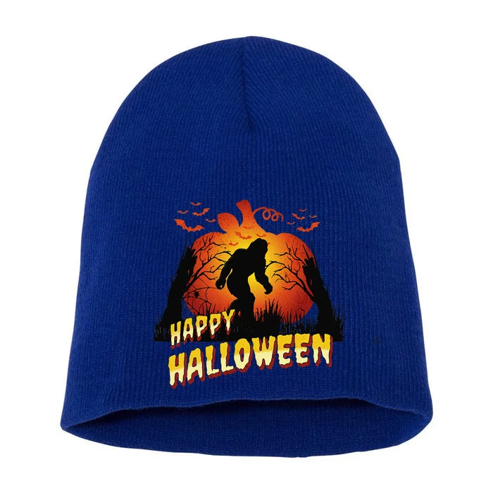 A Bigfoot Halloween Happy Halloween Short Acrylic Beanie