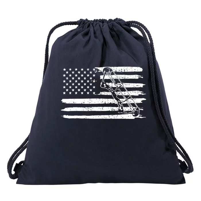 Archery Bow Hunting USA Flag 4th Of July Vintage Drawstring Bag