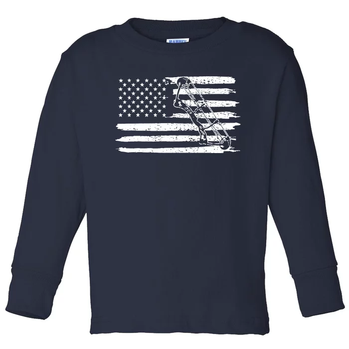 Archery Bow Hunting USA Flag 4th Of July Vintage Toddler Long Sleeve Shirt