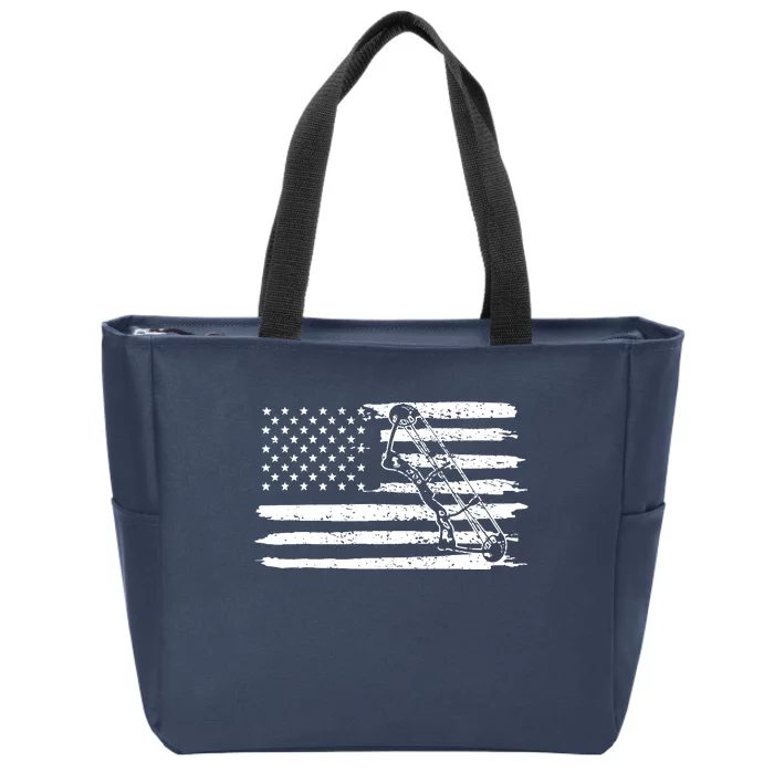 Archery Bow Hunting USA Flag 4th Of July Vintage Zip Tote Bag