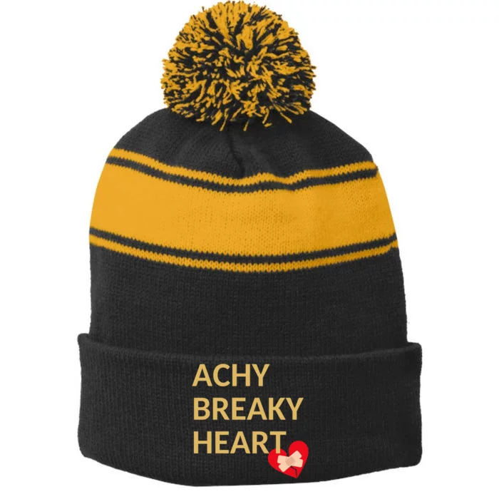 Achy Breaky Heart Gift For Music Lovers Stripe Pom Pom Beanie