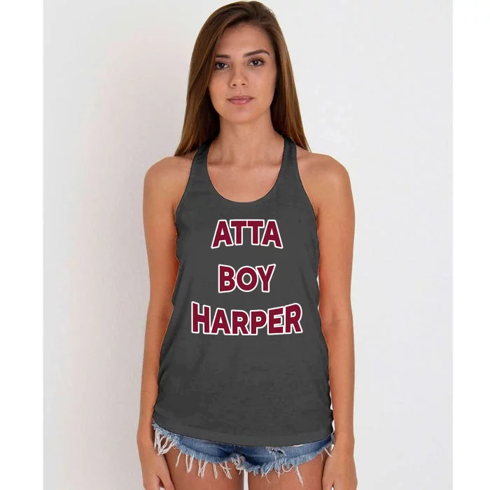 Atta Boy Harper He Wasn’T Supposed To Hear It Funny Women's Knotted Racerback Tank